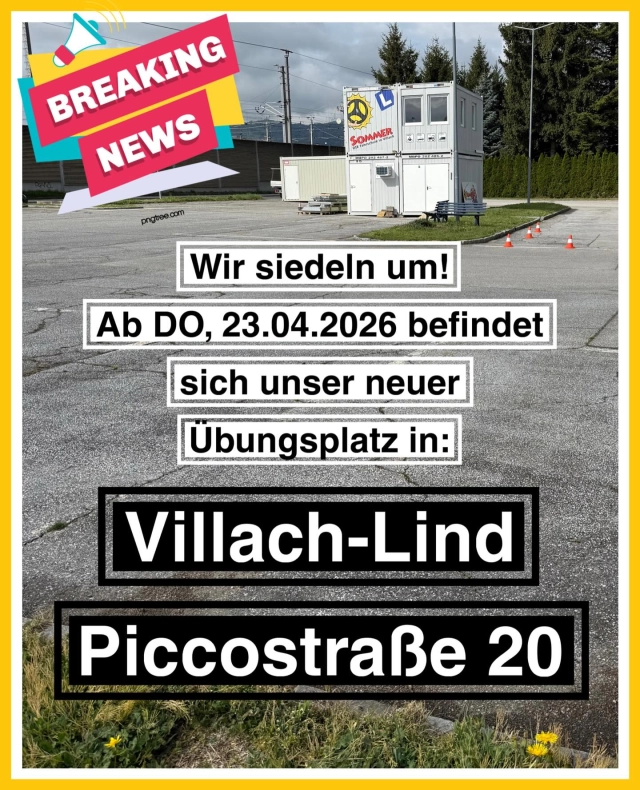 ✨ Neuer Übungsplatz – neue Möglichkeiten! ✨

Wir haben großartige Neuigkeiten: Unsere Fahrschule hat einen neuen Übungsplatz gefunden – und wir sind begeistert! 🙌

Der neue Platz bietet optimale Bedingungen für eure Ausbildung & Prüfung und befindet sich nur wenige Minuten von unserer Fahrschule entfernt.

Adresse: Piccostraße 20, Villach-Lind

Wir freuen uns darauf, gemeinsam mit euch auf unserem neuen Übungsplatz durchzustarten!

#fahrschulesommer #fahrschulevillach #führerscheinvillach #neuinvillach #neuerübungsplatz